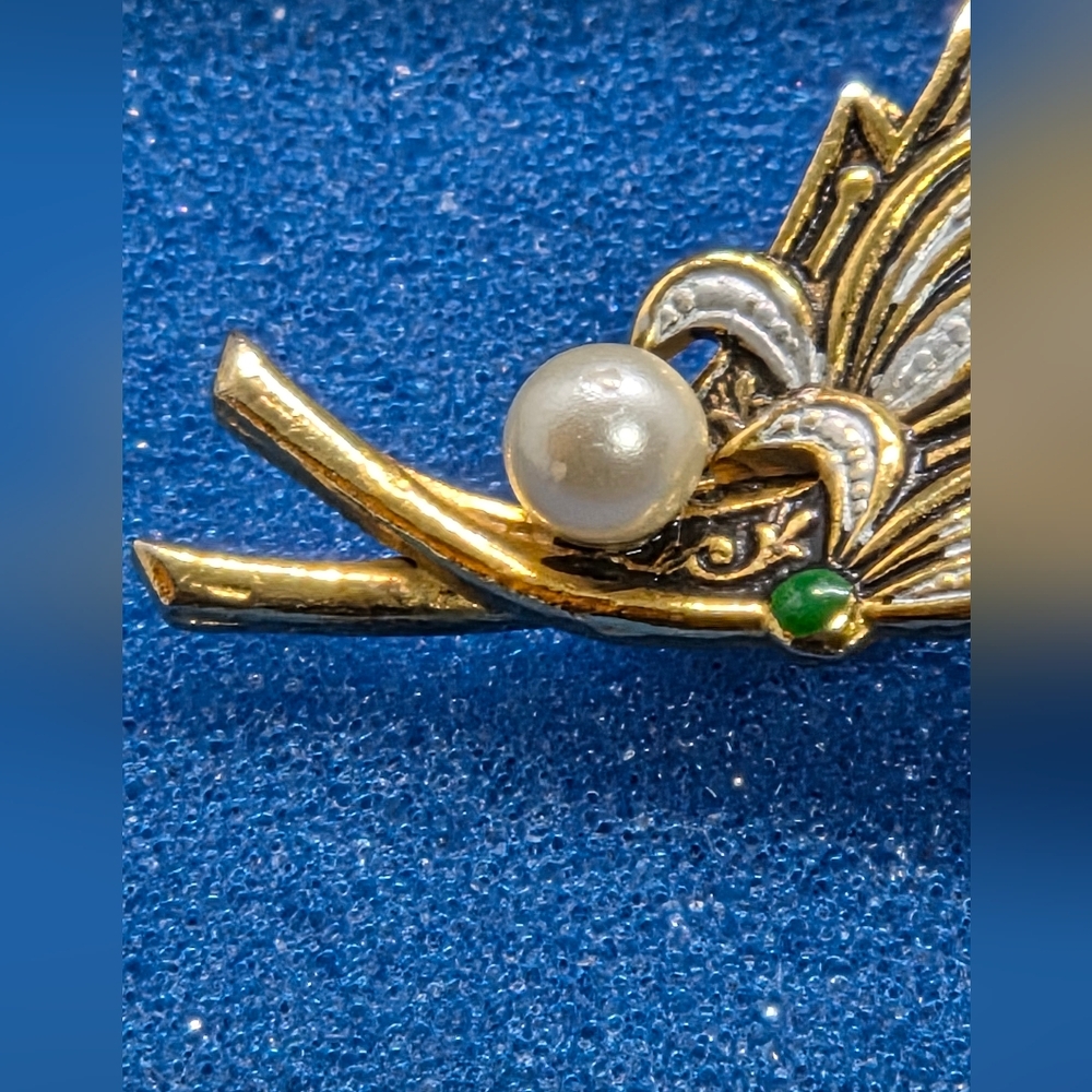 Damascene Flower Brooch with Pearl Accent - Picture 2 of 10